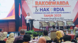 Gubernur NTB, Lalu Muhamad Iqbal, saat memberikan sambutan pada Rakorwasda sekaligus peringatan Hari Antikorupsi Sedunia, di Hotel Lombok Raya Mataram, Kamis (11/12/2025).