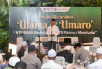 Gubernur NTB, Lalu Muhamad Iqbal saat memberikan sambutan pada acara Majelis Silaturahmi Ulama dan Umara,  digelar di halaman tengah Pendopo Gubernur NTB, Sabtu (24/1/2026).