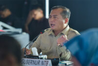Gubernur NTB, Lalu Muhamad Iqbal saat memimpin High Level Meeting (HLM), di Hotel Katamaran, Senggigi, Kabupaten Lombok Barat (Lobar), pada Jumat (13/2/2026).