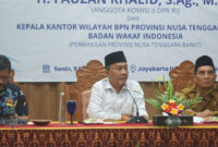 Anggota Komisi II DPR RI dari Fraksi NasDem, H. Fauzan Khalid (tengah) saat menggelar sosialisasi program sertifikasi tanah wakaf bersama Kanwil BPN Provinsi NTB dan BWI Perwakilan NTB.