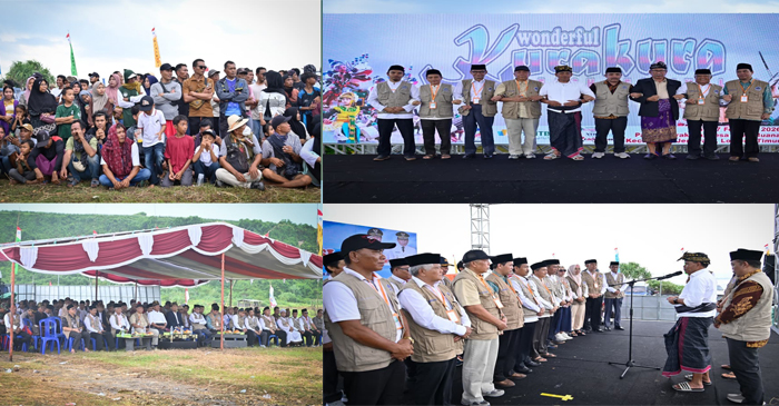 Suasana acara deklarasi HIMAPALA di Pantai Kura-Kura, Desa Ekas Buana, Kecamatan Jerowaru, Kabupaten Lombok Timur (Lotim), Sabtu (7/2/2026).