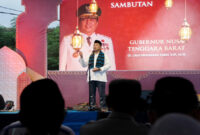 Gubernur NTB, Lalu Muhamad Iqbal saat menyampaik sambutan pada acara program Lentera Ramadan 1447 Hijriah, di Masjid Agung Al-Muwahidin, Kota Bima.