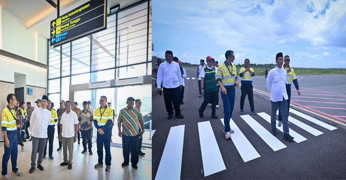 Gubernur NTB, Lalu Muhamad Iqbal saat meninjau Bandara Amman Mineral di Desa Kiantar, Kabupaten Sumbawa Barat (KSB), Jumat (13/3/2026).
