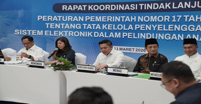 Suasana Rakor Tindak Lanjut PP Tunas, yang digelar di Kantor Kementerian Komdigi, Jakarta, Rabu pagi (11/3/2026).