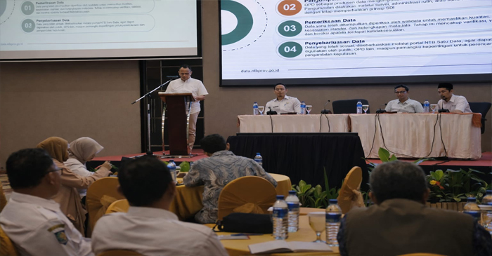 Suasana Lokakarya Integrasi Portal NTB Satu Data dengan Portal PELITA Kemendagri dan Satu Data Kabupaten/Kota se-NTB, yang digelar di Golden Palace Hotel Mataram, Rabu (15/4/2026).