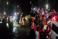 Suasana evakuasi korban tenggelam di Air Terjun Tibu Ijo, Desa Kekait, Kecamatan Gunungsari, Kabupaten Lombok Barat (Lobar) oleh Tim SAR gabungan.