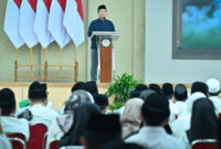 Gubernur NTB, Lalu Muhamad Iqbal saat memberikan sambutan pada acara pelantikan pengurus MUI NTB periode 2025–2030 di Auditorium UIN Mataram, Sabtu (11/4/2026).