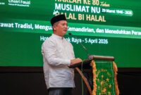 Gubernur NTB, Lalu Muhamad Iqbal saat memberikan sambutan pada acara pelantikan Pimpinan Cabang Muslimat Nahdlatul Ulama se-NTB di Hotel Lombok Raya, Mataram, pada Minggu (5/4/2026).