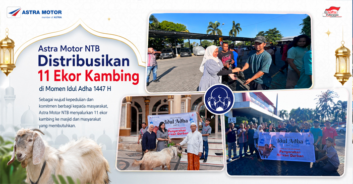 Astra Motor NTB saat menyalurkan sebanyak 11 ekor kambing kurban kepada masjid-masjid di wilayah Ring 1 seluruh jaringan cabang perusahaan di NTB dalam rangka menyambut Hari Raya Idul Adha 1447 Hijriah.