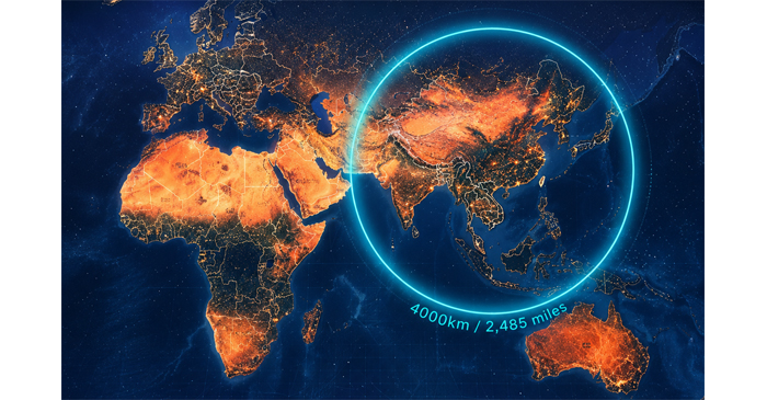 Lingkaran raksasa dengan radius sekitar 4.000 kilometer itu membentang di kawasan Asia dan mencakup negara-negara berpenduduk besar seperti China, India, Indonesia, Bangladesh, Pakistan, Jepang, Vietnam, hingga Thailand.