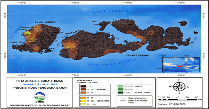Informasi iklim dasarian Provinsi NTB update dasarian II Juni 2026 yang dikeluarkan oleh BMKG Stasiun Meteorologi ZAM.