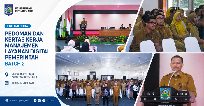 Suasana FGD Uji Coba Pedoman dan Kertas Kerja Manajemen Layanan Digital Pemerintah Batch 2 yang digelar di Graha Bhakti Praja, Kantor Gubernur NTB, Senin (22/6/2026).