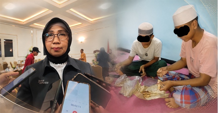Kepala Badan Narkotika Nasional (BNN) Kota Mataram, Kombes Pol. Yuanita Amelia Sari, S.E., M.Si (kiri) dan dua remaja asal Lombok Timur yang diamankan dalam perkara dugaan narkotika (kanan).