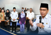Wabup Lotim, HM Edwin Hadiwijaya saat menerima kunjungan Tim Monev Pelaksanaan Konvergensi Penurunan Stunting yang terdiri dari perwakilan Bank Dunia, Kemendagri, Kemenkeskes, serta Poltekkes Mataram,  di ruang rapat Bappeda Lotim, Rabu (24/6/2026).