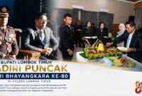 Bupati Lotim, H. Haerul Warisin saat menghadiri acara puncak HUT Bhayangkara ke-80 di Mapolres Lotim, Rabu (1/7/2026).