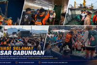 Suasana evakuasi dengan selamat oleh Tim SAR gabungan terhadap 45 penumpang dan ABK Kapal Wisata yang tenggelam di Perairan Tanjung Katupa, Kabupaten Bima, Provinsi NTB.