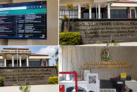 Galeri foto Kantor PN Cikarang, layar monitor jadwal sidang perkara pidana dan perdata di PN Cikarang, dan suasana PTSP Kejari Kabupaten Bekasi.