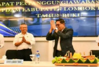 Bupati Lotim, H. Haerul Warisin (dua dari kanan) saat menghadiri rapat pertanggungjawaban Direksi PDAM Kabupaten Lombok Timur, pada Rabu (8/7/2026).