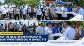 Menteri Kelautan dan Perikanan RI, Sakti Wahyu Trenggono didampingi Gubernur NTB, Lalu Muhamad Iqbal dan Wagub NTB, Indah Dhamayanti Putri saat meninjau pembangunan KNMP Bintaro Tahap II yang telah rampung 100 persen sebelum melanjutkan kunjungan ke Balai Perikanan Budidaya Laut (BPBL) Lombok.