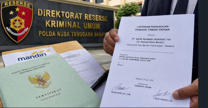Kuasa hukum I Gede Gunanta, Hasan Basri, SH., CPM saat menyampaikan pengaduan tindak pidana ke Direktorat Reserse Kriminal Umum Polda NTB.