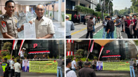 Anggota Komisi V DPR RI dari Fraksi Partai NasDem, Mori Hanafi saat memperlihatkan berkas laporan dugaan pencemaran nama baik ke Polda Metro Jaya (foto pojok kiri atas), Suasana aksi unjuk rasa yang dilakukan oleh Persatuan Mahasiswa Nusa Tenggara Barat-Jakarta (PMN-J) di Kantor DPP NasDem (foto pojok kanan) dan di depan Gedung KPK RI (2 foto di bagian bawah).