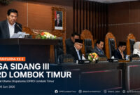 Bupati Lotim, H. Haerul Warisin saat menyampaikan penjelasan Kepala Daerah atas Raperda tentang Pertanggungjawaban Pelaksanaan APBD Kabupaten Lotim Tahun Anggaran 2025 dalam Rapat Paripurna ke-1 Masa Sidang III Tahun 2026 DPRD Lotim, di Rupatama DPRD Lotim, Selasa (30/6/2026).