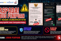 Waspada! Kini muncul penipuan dengan mencatut nama Gubernur NTB, Lalu Muhamad Iqbal, modus giveaway Rp100 juta beredar via WhatsApp (WA).