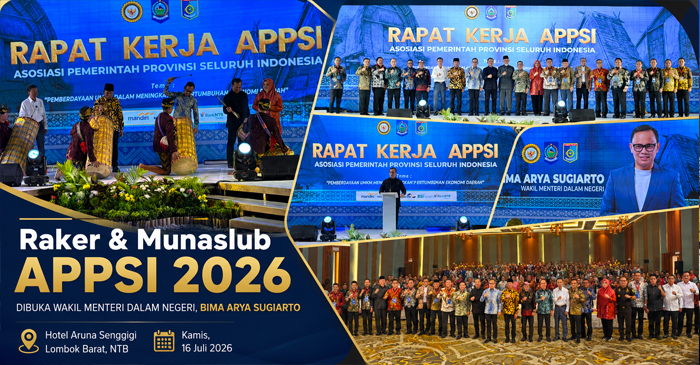 Suasana pembukaan Raker dan Munaslub APPSI Tahun 2026, yang dibuka oleh Wamendagri, Bima Arya Sugiarto, di Hotel Aruna Senggigi, Kabupaten Lombok Barat, Kamis (16/7/2026).