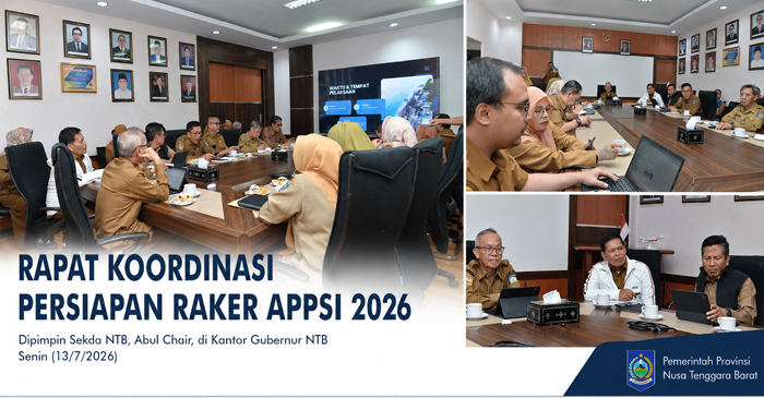 Suasana rapat koordinasi persiapan Raker APPSI 2026 yang dipimpin Sekda NTB, Abul Chair, di Kantor Gubernur NTB, Senin (13/7/2026).