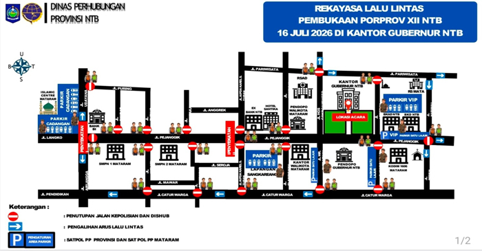 Ini denah rekayasa lalu lintas pembukaan PORPROV XII NTB tahun 2026, Kamis (16/7/2026).
