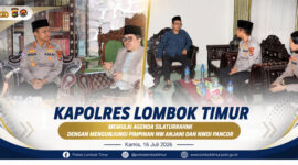 Kapolres Lombok Timur(Lotim)  yang baru, AKBP Ariakta Gagah Nugraha, S.I.K., M.H., saat silaturahmi dengan pimpinan Ormas Islam terbesar di NTN, yakni Nahdlatul Wathan (NW) Anjani (foto kiri) dan Nahdlatul Wathan Diniyah Islamiyah (NWDI) Pancor (foto kanan), pada Kamis (16/7/2026).