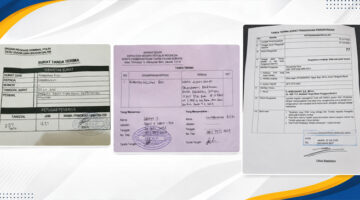 Bukti tanda terima surat pemberitahuan aksi yang telah disampaikan PMN-J kepada Bareskrim Polri (paling kiri), Surat tanda terima laporan yang telah dimasukkan PMN-J ke Dittipikor Bareskrim Polri (tengah), dan bukti terima laporan pengaduan dugaan pelanggaran kode etik yang telah dimasukkan PMN-J kepada MKD DPR RI (paling kanan).