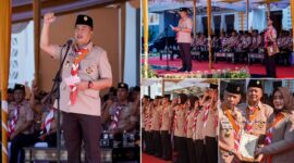 Gubernur NTB, Lalu Muhamad Iqbal saat memimpin Upacara Peringatan Hari Pramuka ke-65 Tingkat Kwarda NTB, di Lapangan Bumi Gora, Kantor Gubernur NTB, Sabtu (29/8/2026).