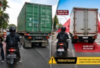 Jangan berhenti di samping kendaraan besar saat lampu merah, karena sangat berisiko bagi pengendara motor.