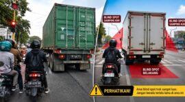 Jangan berhenti di samping kendaraan besar saat lampu merah, karena sangat berisiko bagi pengendara motor.