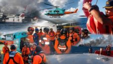 Tim SAR gabungan saat mengevakuasi para penumpang dan kru KMP Putri Yasmin yang terbakar di Selat Lombok, pada Rabu (12/8/2026) dini hari.