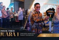 Bupati Lombok Timur, H. Haerul Warisin saat menerima penghargaan Jamsostek Award 2026 Tingkat Provinsi NTB, dalam acara yang berlangsung di Prime Park Hotel, Mataram, Rabu (26/8/2026).