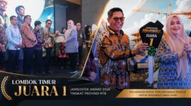 Bupati Lombok Timur, H. Haerul Warisin saat menerima penghargaan Jamsostek Award 2026 Tingkat Provinsi NTB, dalam acara yang berlangsung di Prime Park Hotel, Mataram, Rabu (26/8/2026).