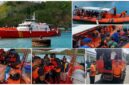 Suasana Tim SAR Gabungan saat mengevakuasi para penumpang dan kru KMP Putri Yasmin yang terbakar di Selat Lombok, pada Rabu (12/8/2026).