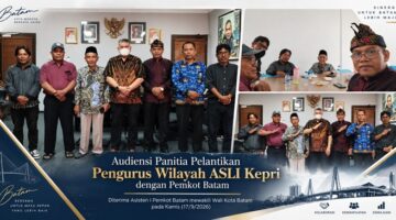 Panitia Pelantikan Pengurus Wilayah ASLI Provinsi Kepulauan Riau (Kepri) saat pose bersama usai audiensi dengan Pemerintah Kota Batam yang diterima oleh Asisten I Pemkot Batam, Yuspa mewakili Wali Kota Batam, Kamis (17/9/2026).