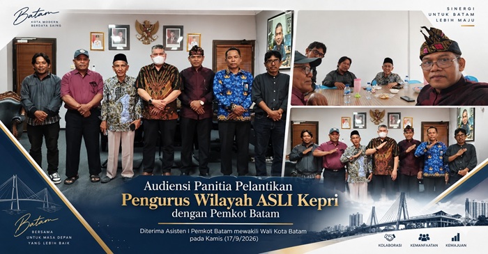 Panitia Pelantikan Pengurus Wilayah ASLI Provinsi Kepulauan Riau (Kepri) saat pose bersama usai audiensi dengan Pemerintah Kota Batam yang diterima oleh Asisten I Pemkot Batam, Yuspa mewakili Wali Kota Batam, Kamis (17/9/2026).