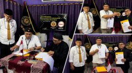 Suasana penandatanganan MoU antara Ketua Umum JAMIRA, RM Gusti Haes dan Ketua Umum LIN, Robi Irawan Wiratmoko, di Markas JAMIRA, kawasan Kayu Manis, Jakarta Timur, pada Selasa (1/9/2026).