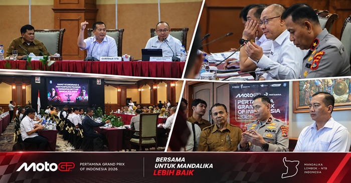 Suasana Rapat Koordinasi Persiapan Penyelenggaraan MotoGP Pertamina Grand Prix of Indonesia 2026, di Hotel Lombok Raya Mataram, Senin (14/9/2026).