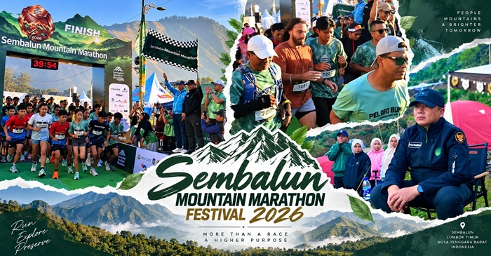 Gubernur NTB, Lalu Muhamad Iqbal saat membuka Sembalun Mountain Marathon Festival (SMMF) 2026, pada Ahad (20/9/2026).