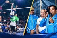 Bupati Lombok Timur, H. Haerul Warisin (foto kanan) saat menghadiri penutupan Kejuaraan Voli Bupati Cup 2026 di Lapangan Bola Voli Rarang (foto kiri), pada Selasa (8/9/2026).
