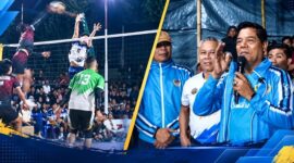 Bupati Lombok Timur, H. Haerul Warisin (foto kanan) saat menghadiri penutupan Kejuaraan Voli Bupati Cup 2026 di Lapangan Bola Voli Rarang (foto kiri), pada Selasa (8/9/2026).