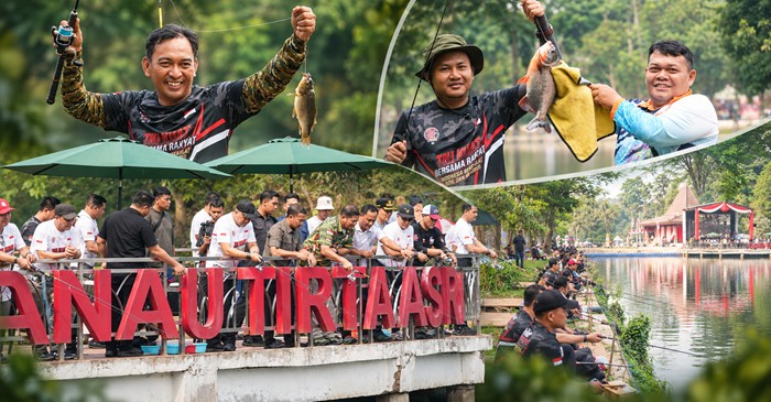 Suasana ratusan peserta saat memadati area pemancingan di Danau Tirta Asri, Akademi TNI, Cilangkap, Jakarta Timur, Minggu (27/9/2026), dalam gelaran Strike Nusantara 2026, yang menjadi bagian dari rangkaian peringatan HUT ke-81 TNI.