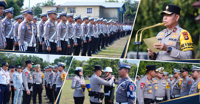 Suasana Apel Gelar Pasukan yang dipimpin Wakapolda NTB, Brigjen Pol. Hari Nugroho, S.I.K., di Lapangan Gajah Mada Ampenan, Mataram, Senin (26/10/2026), sebagai penanda kesiapan personel dan sarana pendukung sebelum pelaksanaan Operasi Patuh Rinjani 2026 di wilayah NTB.