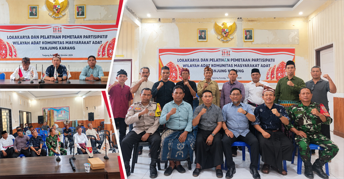 Suasana kegiatan Lokakarya dan Pelatihan Pemetaan Partisipatif Wilayah Adat Komunitas Masyarakat Adat Tanjung Karang, Kota Mataram, yang digelar di Kantor Lurah Tanjung Karang, Jumat (16/10/2026).
