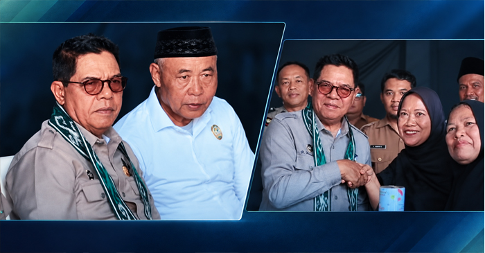 Bupati Lombok Timur, H. Haerul Warisin didampingi Ketua BAZNAS Lombok Timur, Ustaz H. Muhamad Kamli saat menyerahkan bantuan modal usaha kepada 60 pedagang Pasar Tenten Gandor SMART, pada Senin (19/10/2026).